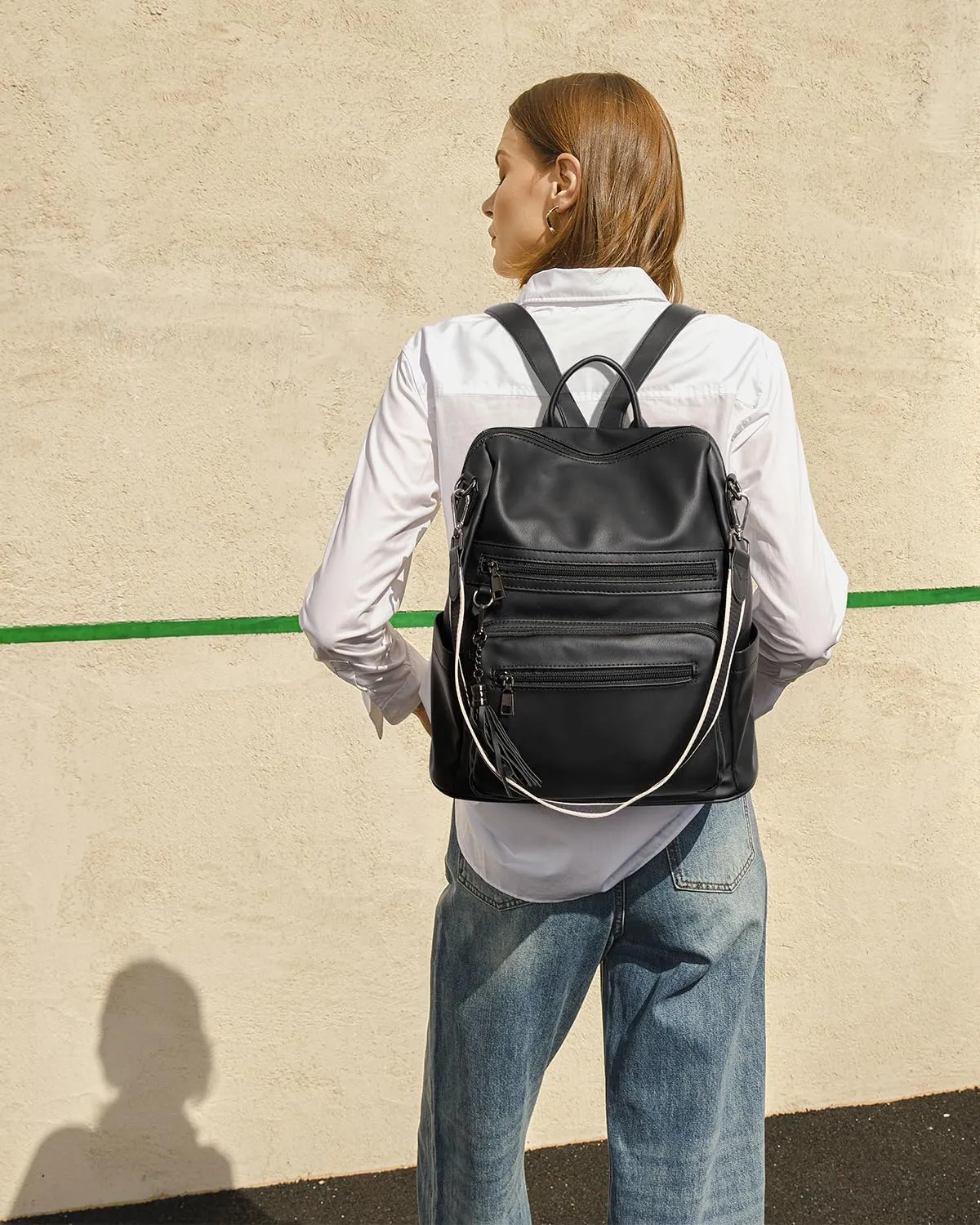 Telena Womens Backpack Purse Vegan Leather Large Travel College Shoulder Bag with Tassel