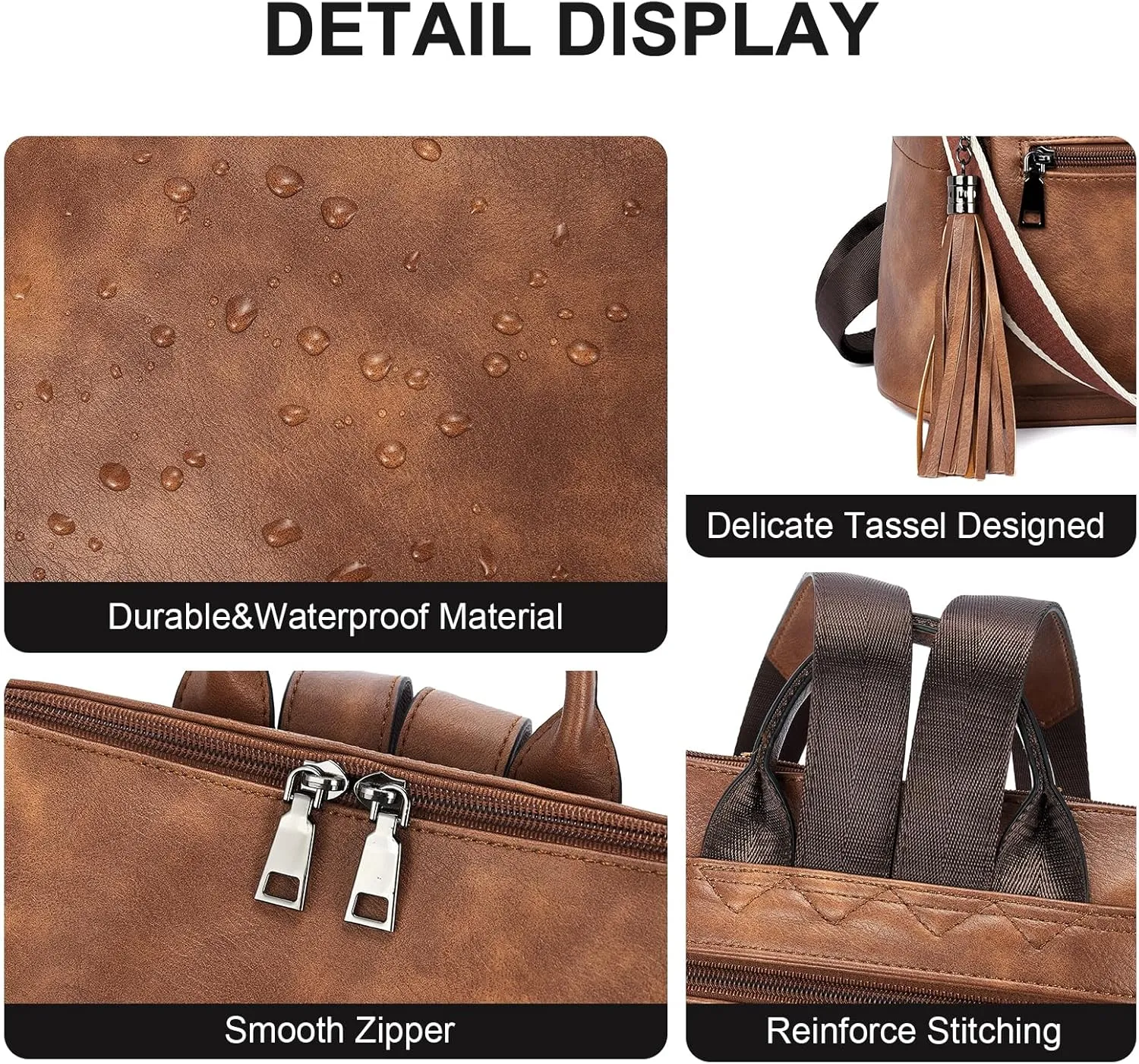 Telena Womens Backpack Purse Vegan Leather Large Travel College Shoulder Bag with Tassel