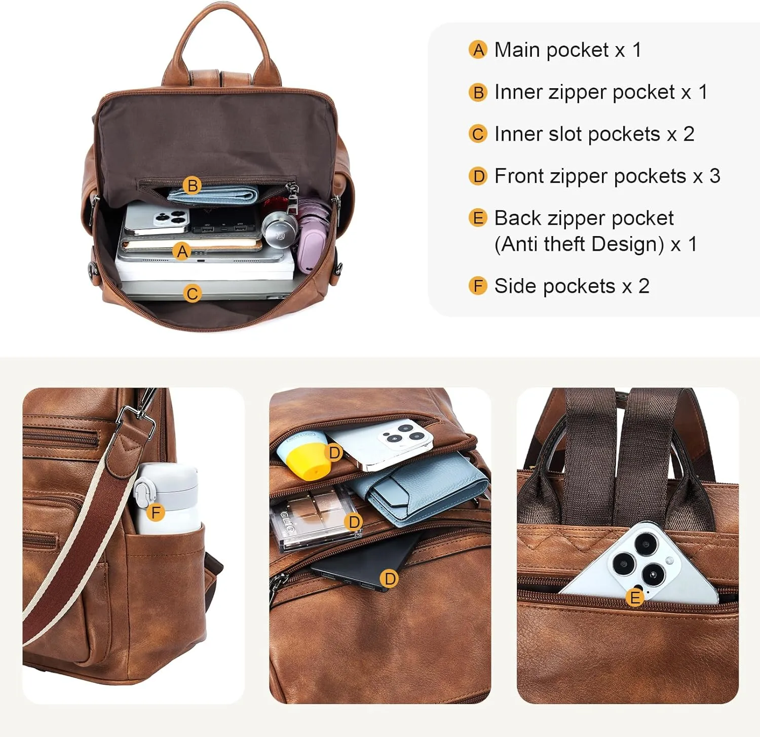 Telena Womens Backpack Purse Vegan Leather Large Travel College Shoulder Bag with Tassel