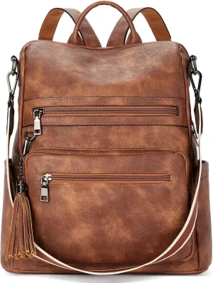 Telena Womens Backpack Purse Vegan Leather Large Travel College Shoulder Bag with Tassel