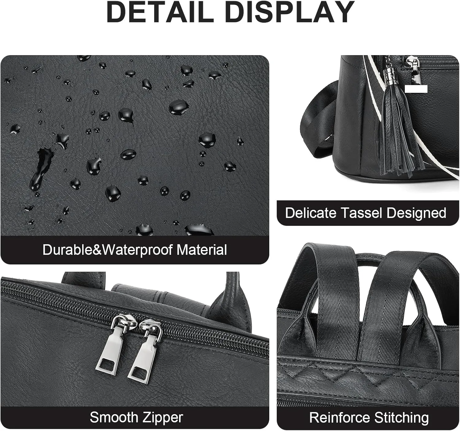 Telena Womens Backpack Purse Vegan Leather Large Travel College Shoulder Bag with Tassel