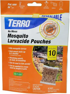 TERRO T1210 No Mess Mosquito Larvacide Pouches - 10 Pouches Included