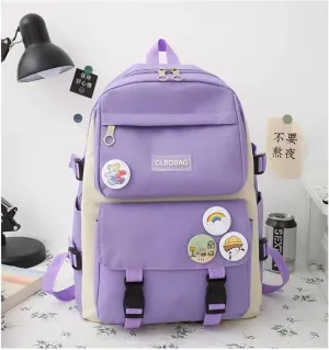 Teslawi kawaii backpack 4Pcs Set Aesthetic backpack 17in backpack，with Kawaii Pendants，Crossbody Bag ，Pencil Case, Handbag (Purple)