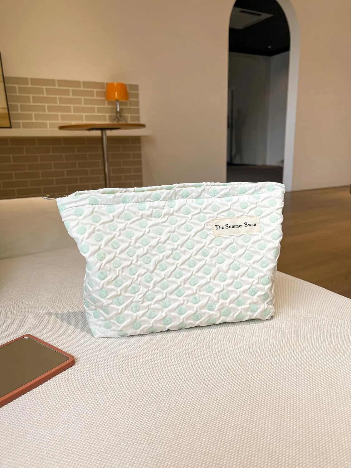 The Summer Swan | Large Floral Mid-day Clutch | Period Kit Hygiene Skincare Bag | Cute Polka Dots Green Makeup Bag