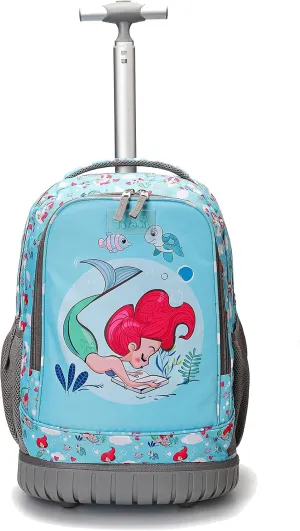 Tilami Rolling Backpack with Trolley Wheeled Design, Cute Cartoon Printed for Boys and Girls, Travel, School, Student Trip (19 Inch, Mermaid Blue)