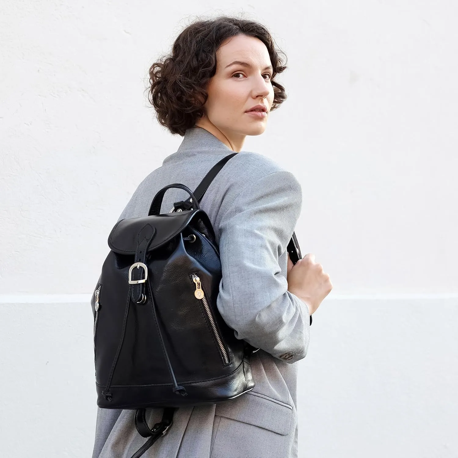 Time Resistance Ladies Leather Backpack - Small Business Casual Fashion Backpack for Women (Black)