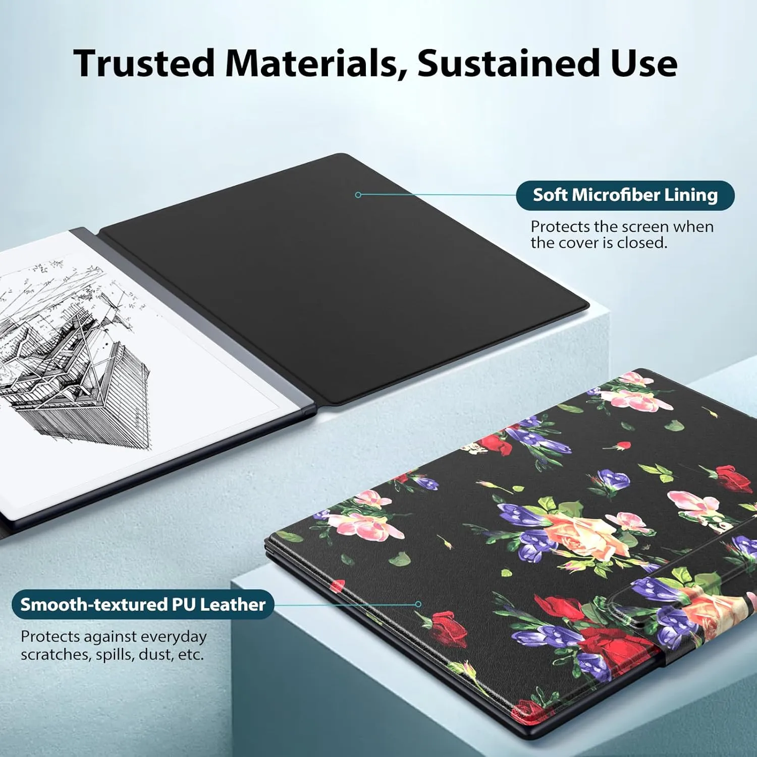 TiMOVO Case Compatible for Remarkable 2, Ultra-Thin Magnetic Case with Built-in Pen Holder, Lightweight Book Folio Cover Compatible with Remarkable 2 Paper Tablet 10.3" 2020 Released, Rose On Black