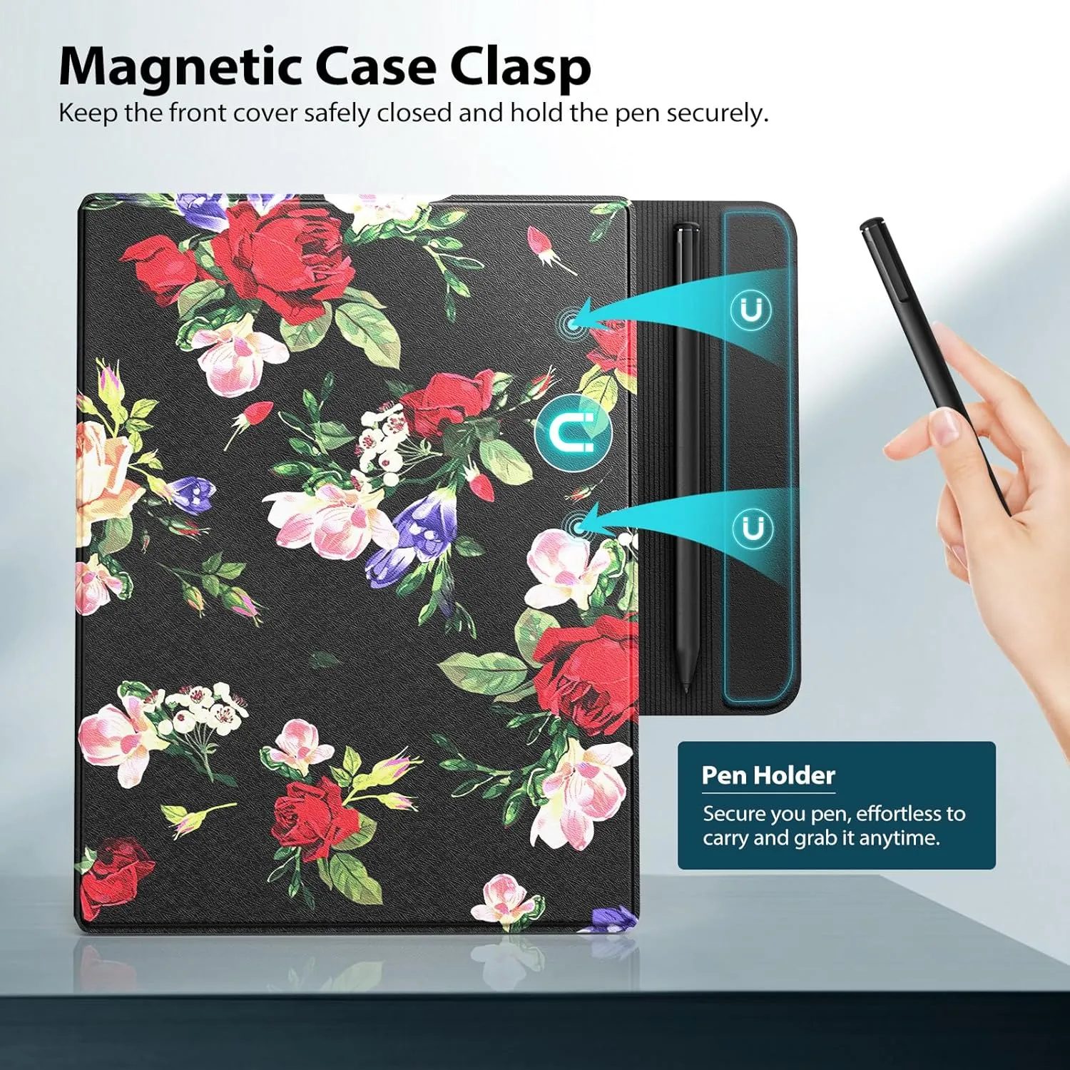 TiMOVO Case Compatible for Remarkable 2, Ultra-Thin Magnetic Case with Built-in Pen Holder, Lightweight Book Folio Cover Compatible with Remarkable 2 Paper Tablet 10.3" 2020 Released, Rose On Black