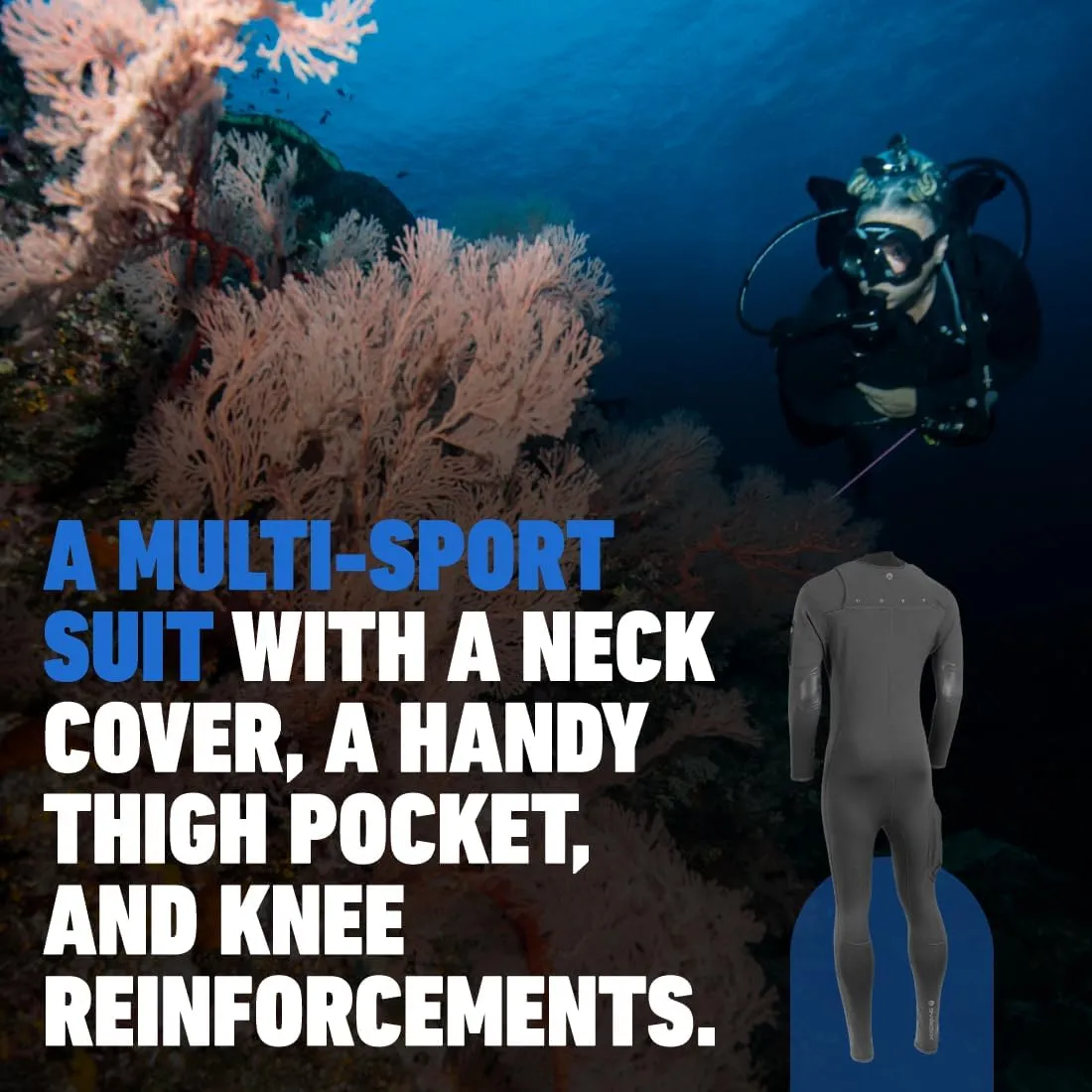 Titanium 2 Multi-Sport Suit for Men, Chillproof Chest Zip Suit - Thermal Protection, Lightweight and Breathable