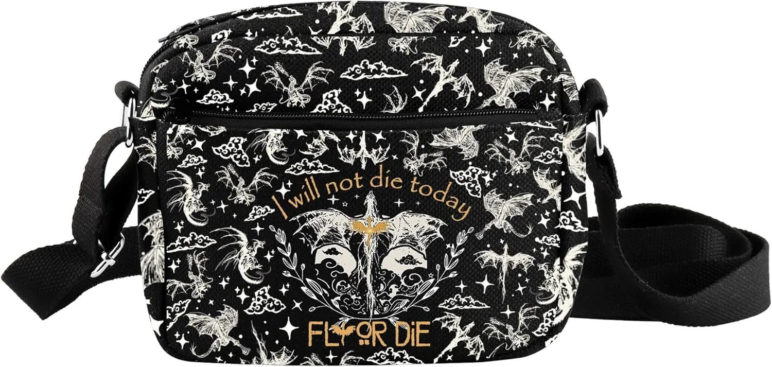 TOBGBE F Wing Book Series Merch I Will Not Die Today Crossbody Bag Dragon Rider Gifts YA Fantasy Novel Inspired Shoulder Bag