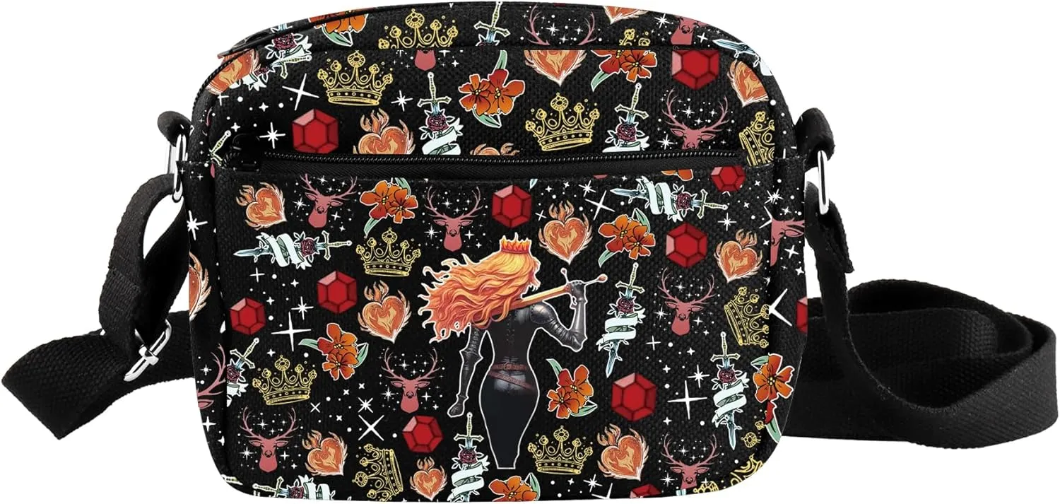 TOBGBE T of Glass Series Merch A Galathynius Crossbody Bag Book Lover gifts Fire Queen Heart Inspired Adjustable Shoulder Bag