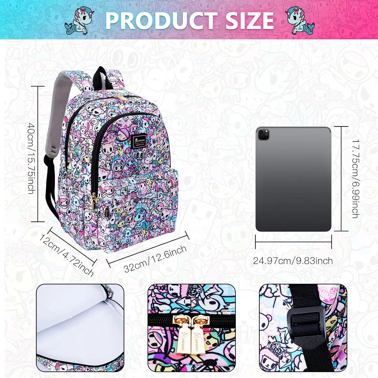 Tokidoki Travel Backpack for Women Shoulder Bag Unicorno Casual Daypack for Work Weekender Business Hiking (pink)