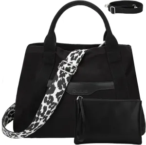 Tote Bag for Women Canvas Zip Top Handle Women's Handbag Multi Pockets Travel Crossbody Shoulder Bag