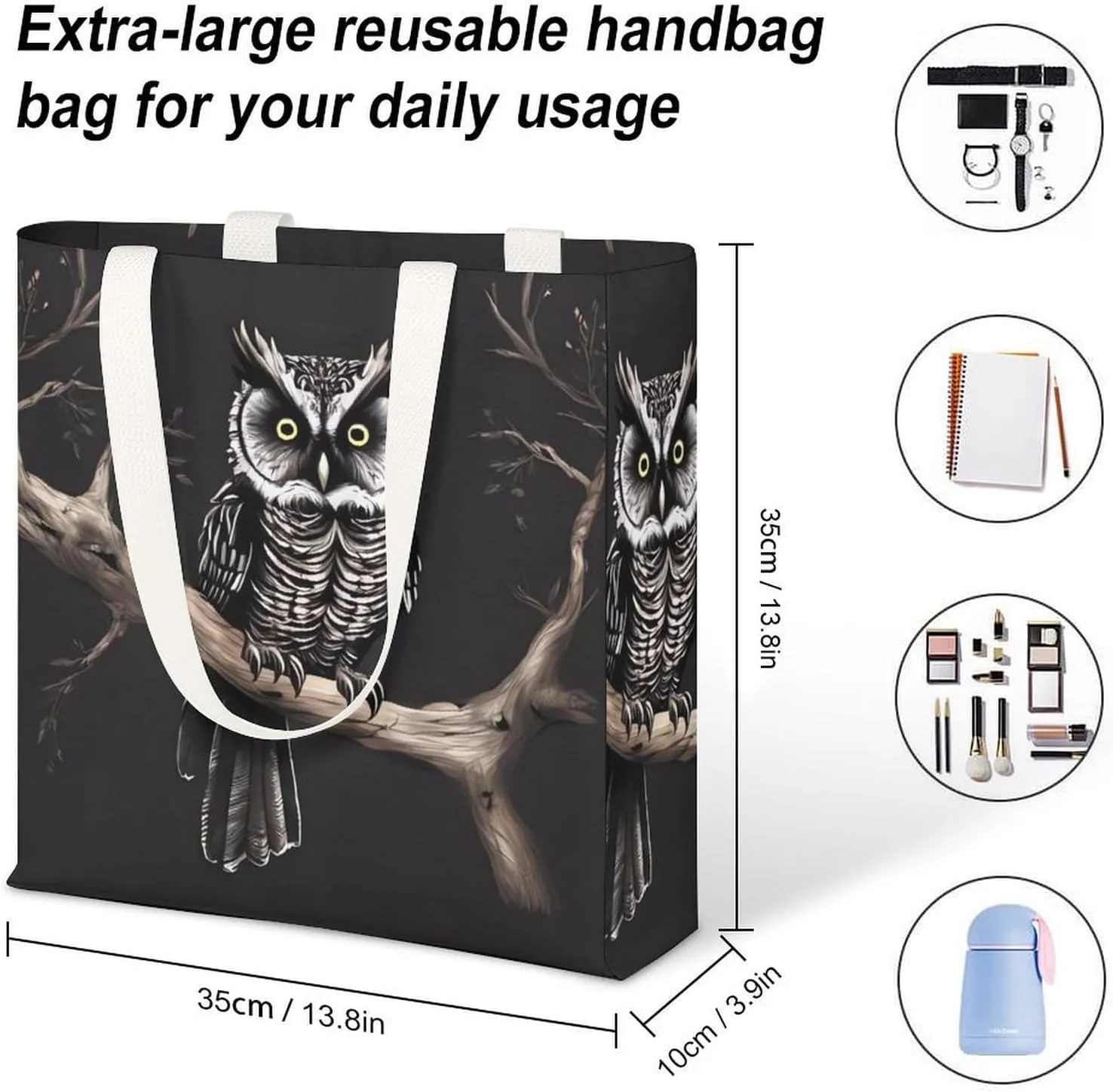 Tote Bag Laptop Handbag Gray Animals Grocery Bag Canvas Shoulder Bag Crossbody Bag for Travel