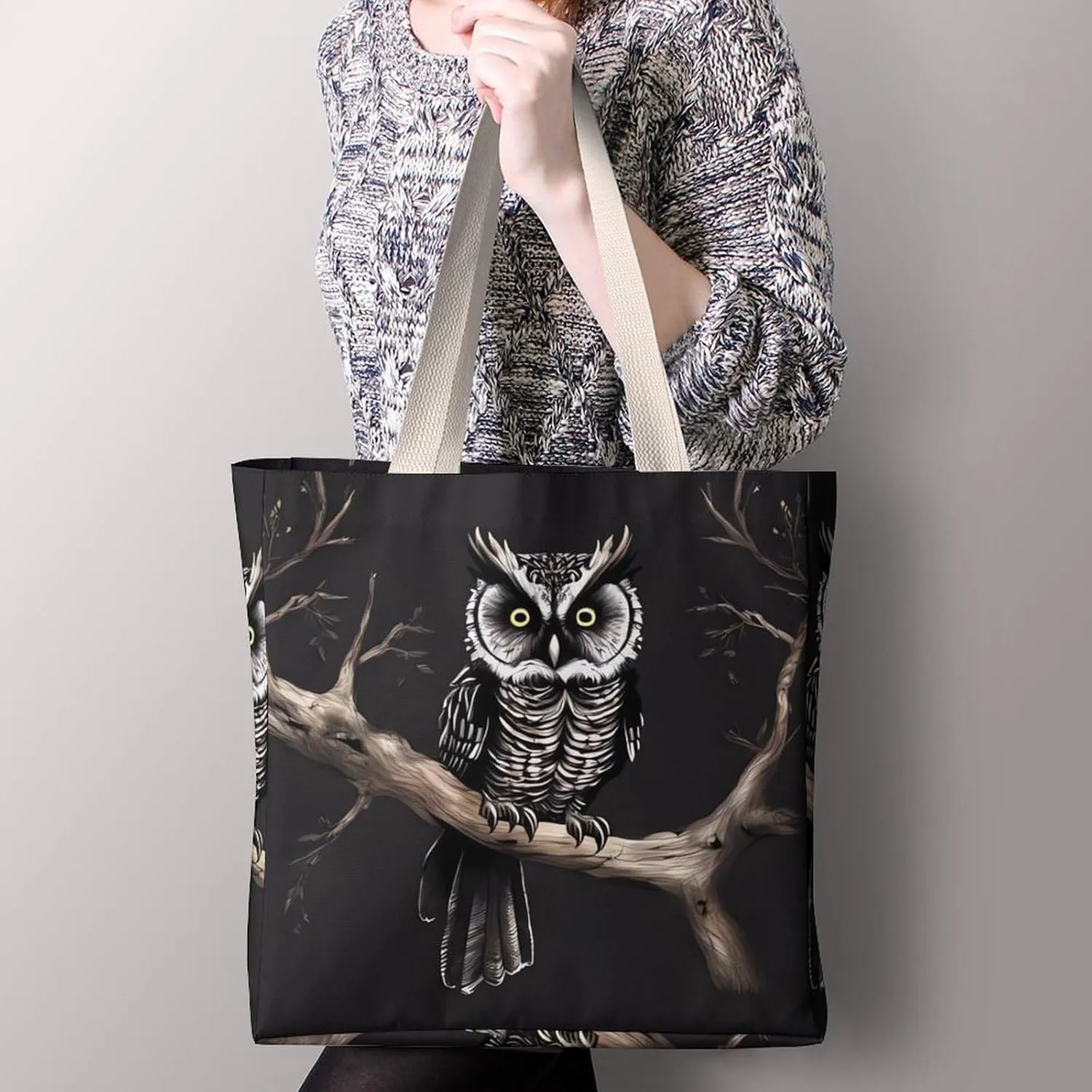 Tote Bag Laptop Handbag Gray Animals Grocery Bag Canvas Shoulder Bag Crossbody Bag for Travel