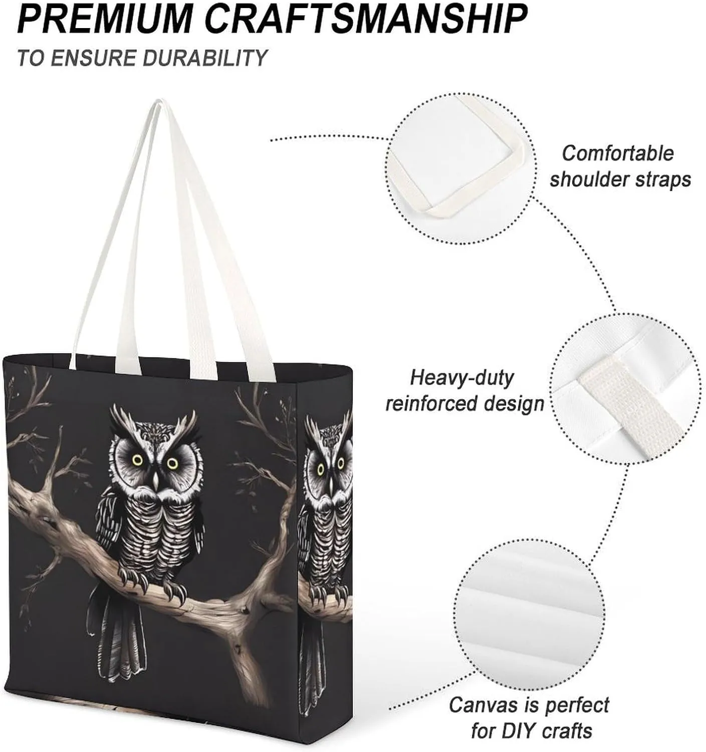 Tote Bag Laptop Handbag Gray Animals Grocery Bag Canvas Shoulder Bag Crossbody Bag for Travel