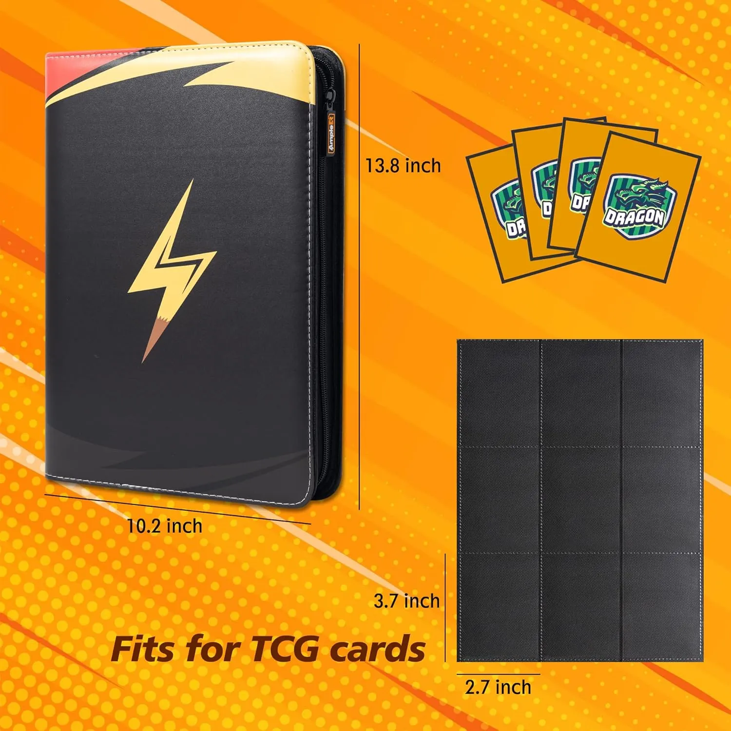 Trading Card Binder, 9 Pocket Ringless Page Sleeves with 360 Side-loading Slots, Compatible for MTG TCG Storage Display Collection (Yellow)