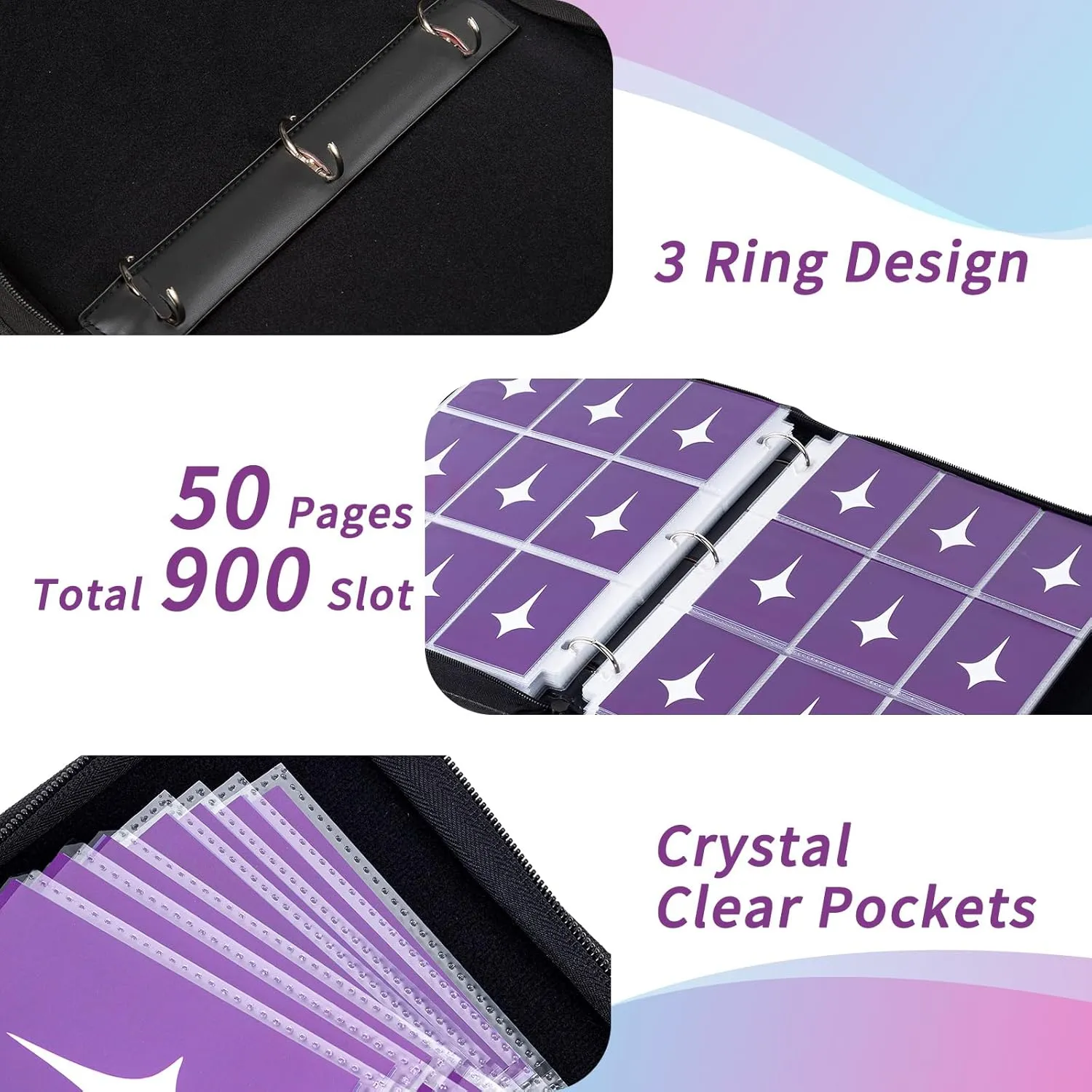 Trading Card Binder, 9 Pocket Sleeves Compatible with 900 Lorcana Cards, fits for MTG TCG Storage Display Collection (TZ)