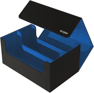 Trading Card Game Case for MTG, Yugioh, Pokemon and TCG; Football and Baseball Trading Card Storage Box with Magnetic Closure - Fits 35pt Toploaders or 650  Double-Sleeved Cards (Black-Blue)