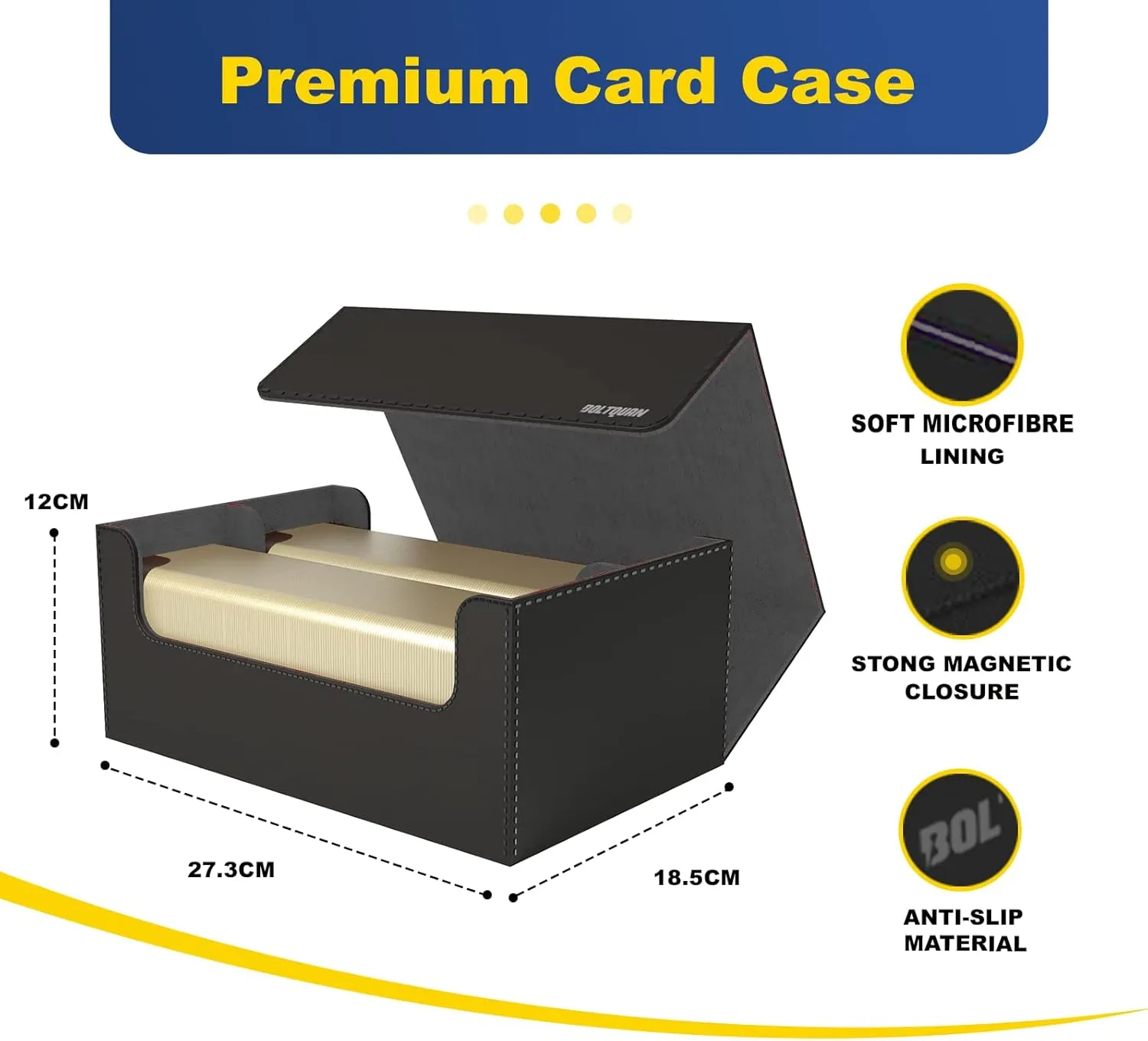 Trading Card Game Case for MTG, Yugioh, Pokemon and TCG; Football and Baseball Trading Card Storage Box with Magnetic Closure - Fits 35pt Toploaders or 650  Double-Sleeved Cards (Black-Grey)