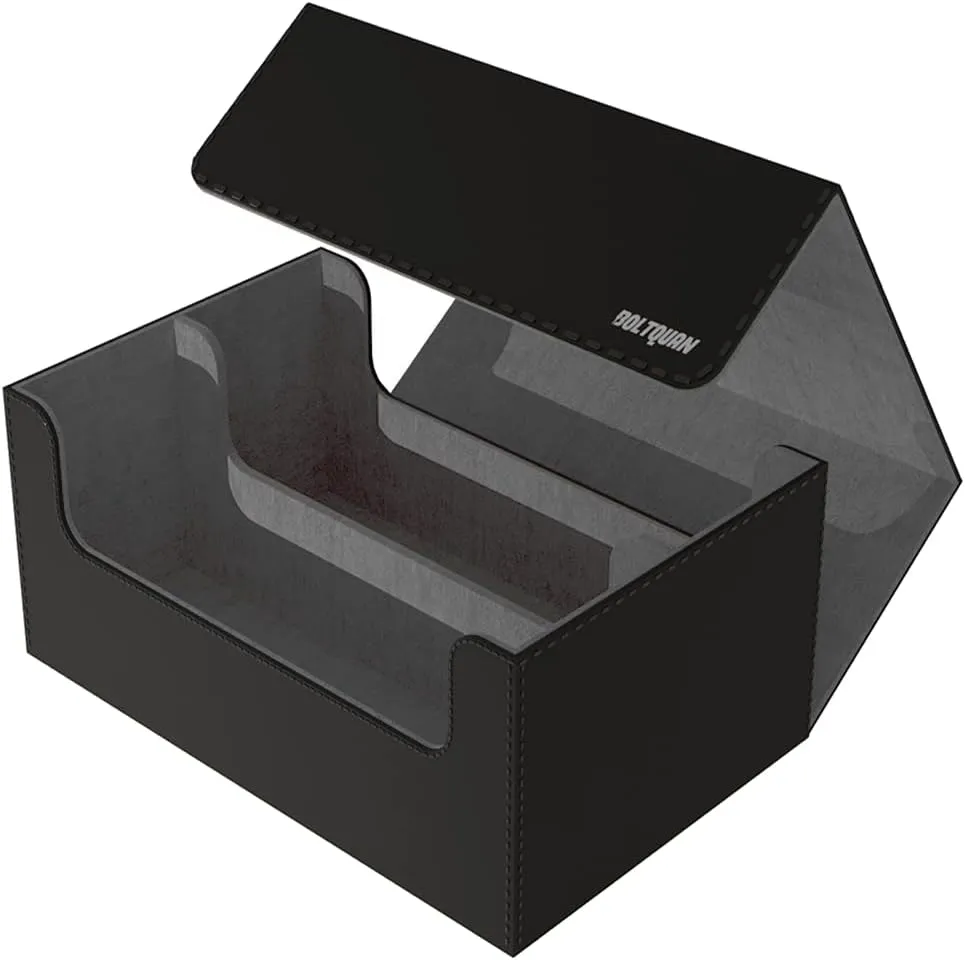 Trading Card Game Case for MTG, Yugioh, Pokemon and TCG; Football and Baseball Trading Card Storage Box with Magnetic Closure - Fits 35pt Toploaders or 650  Double-Sleeved Cards (Black-Grey)