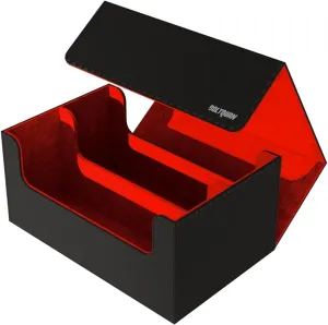 Trading Card Game Case for MTG, Yugioh, Pokemon and TCG; Football and Baseball Trading Card Storage Box with Magnetic Closure - Fits 35pt Toploaders or 650  Double-Sleeved Cards (Black-Red)