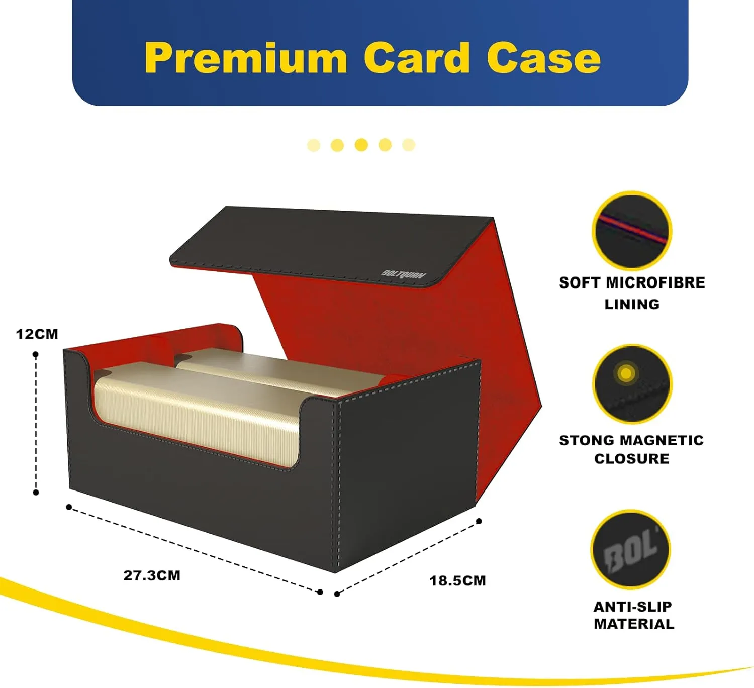 Trading Card Game Case for MTG, Yugioh, Pokemon and TCG; Football and Baseball Trading Card Storage Box with Magnetic Closure - Fits 35pt Toploaders or 650  Double-Sleeved Cards (Black-Red)