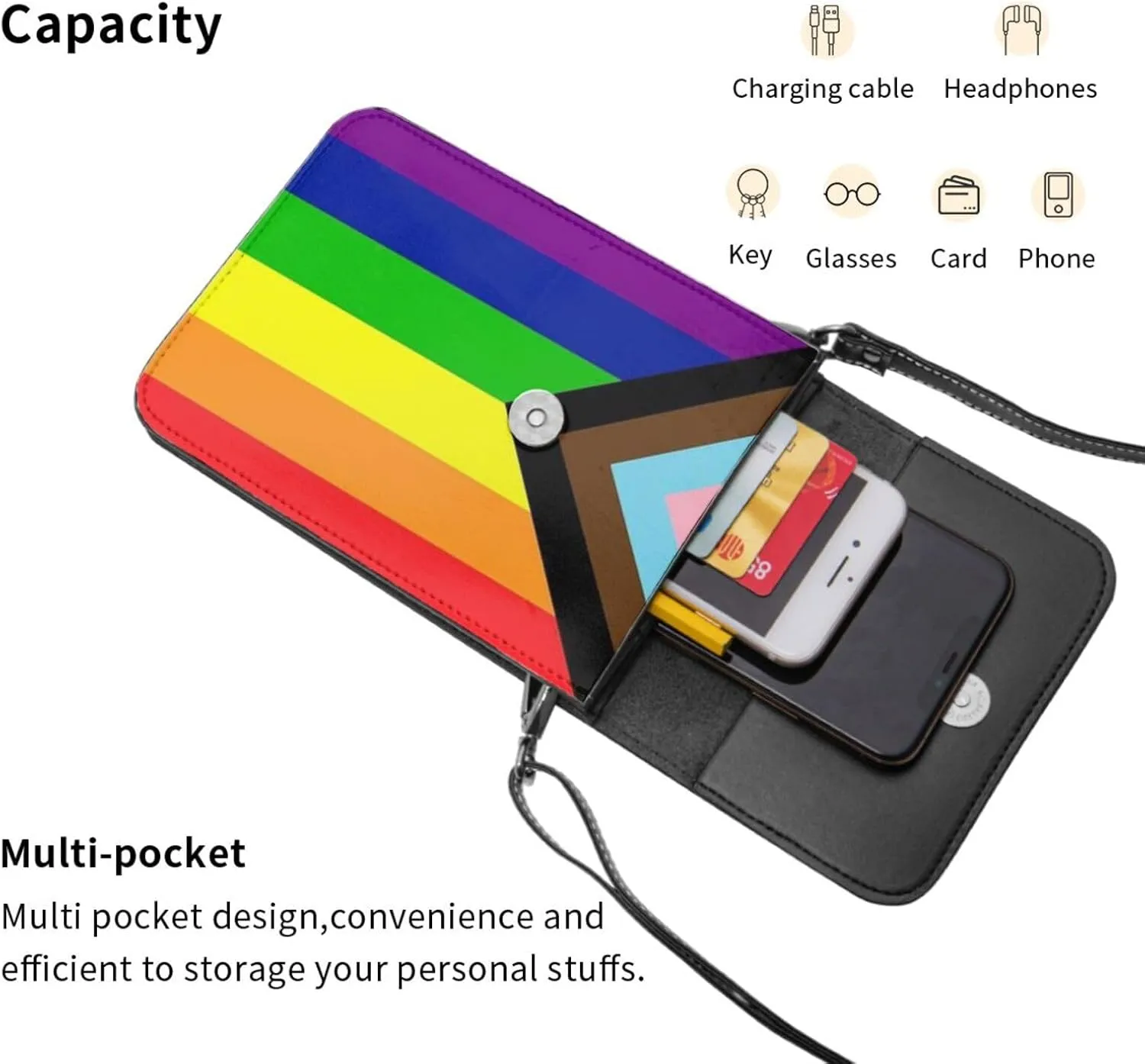 Trans Flag HE HIM Pronouns Cell Phone Purse Small Crossbody Bags For Women Men Wallet Purses With Adjustable Strap