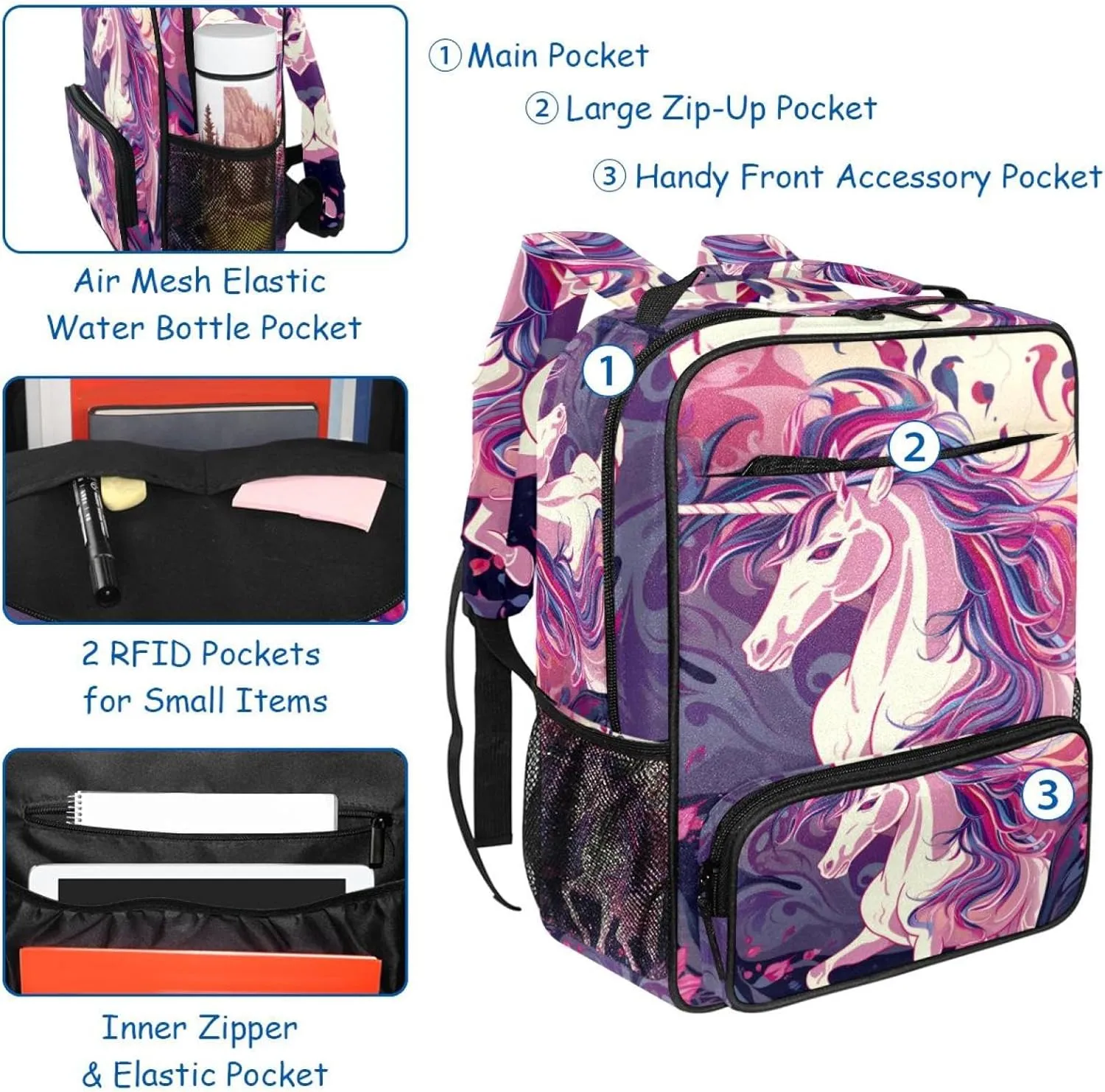 Travel Backpack,Small Backpack,Carry on Backpack,Butterfly and Unicorn,Backpack
