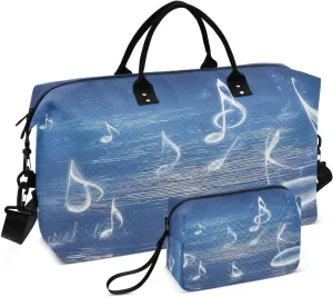 Travel Duffel Bag Large Weekender Overnight Bags for Women Men, Cute Musical Notes Gym Bag with Toiletry Bag