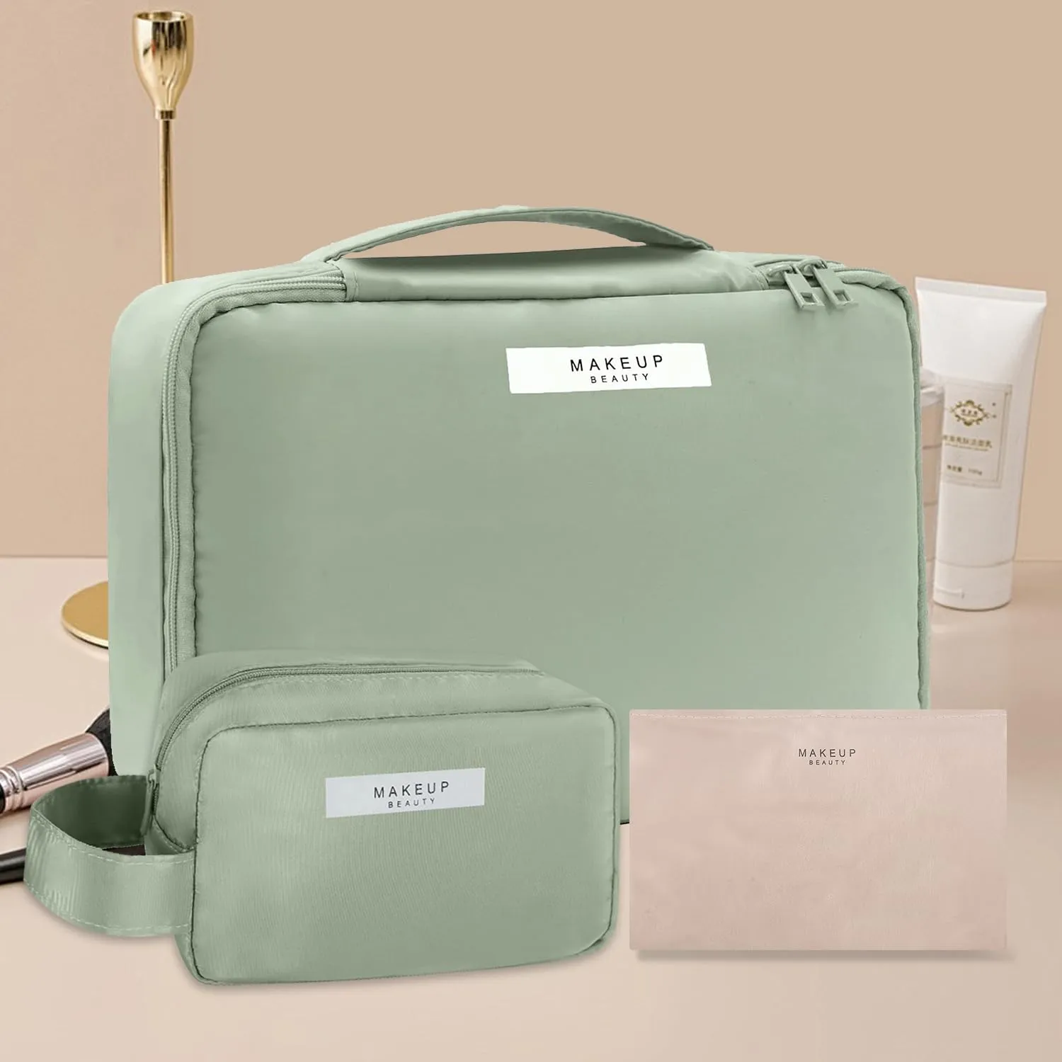 Travel Makeup Bag Cosmetic Bag Makeup Bag Toiletry bag for women and men (Green-3pcs)