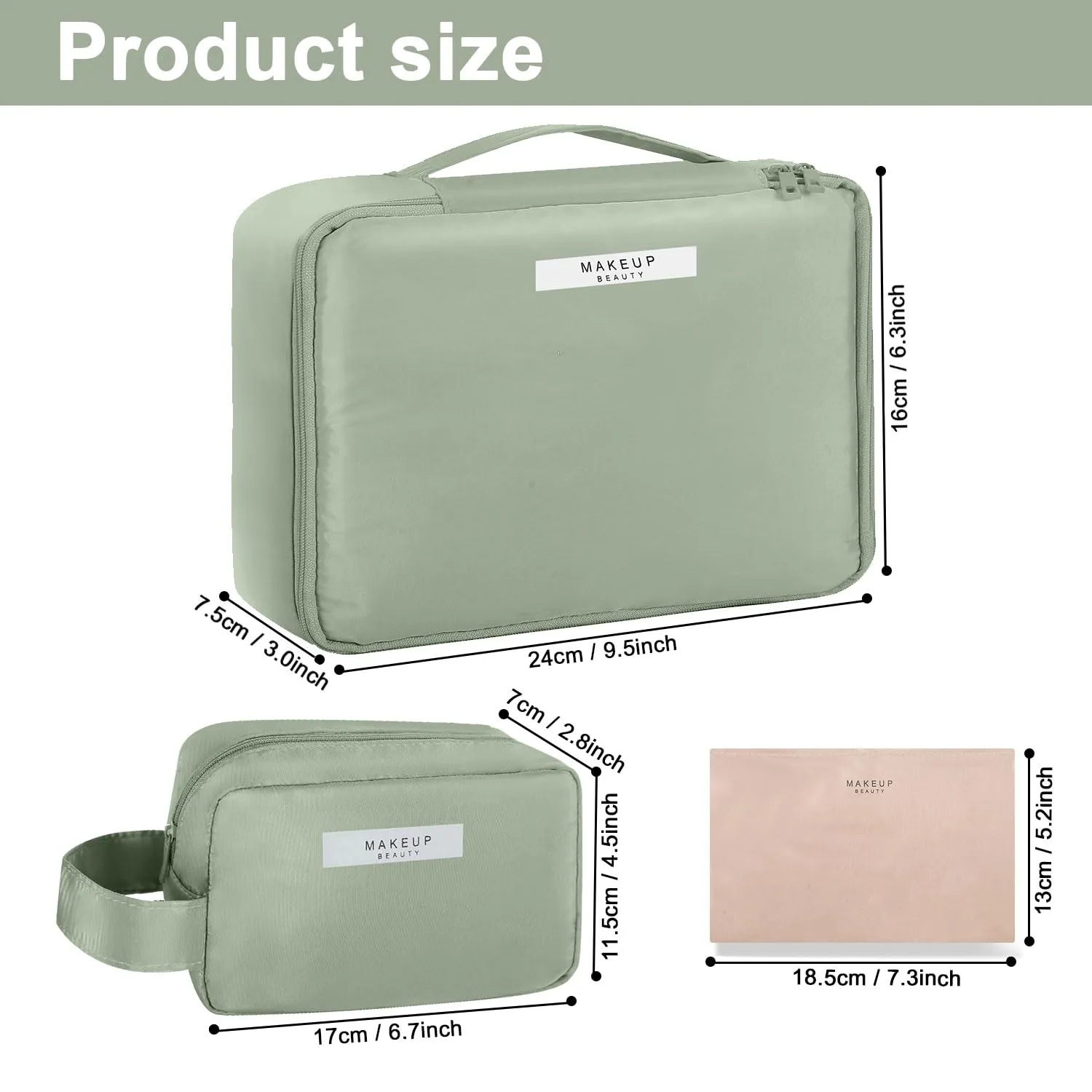 Travel Makeup Bag Cosmetic Bag Makeup Bag Toiletry bag for women and men (Green-3pcs)
