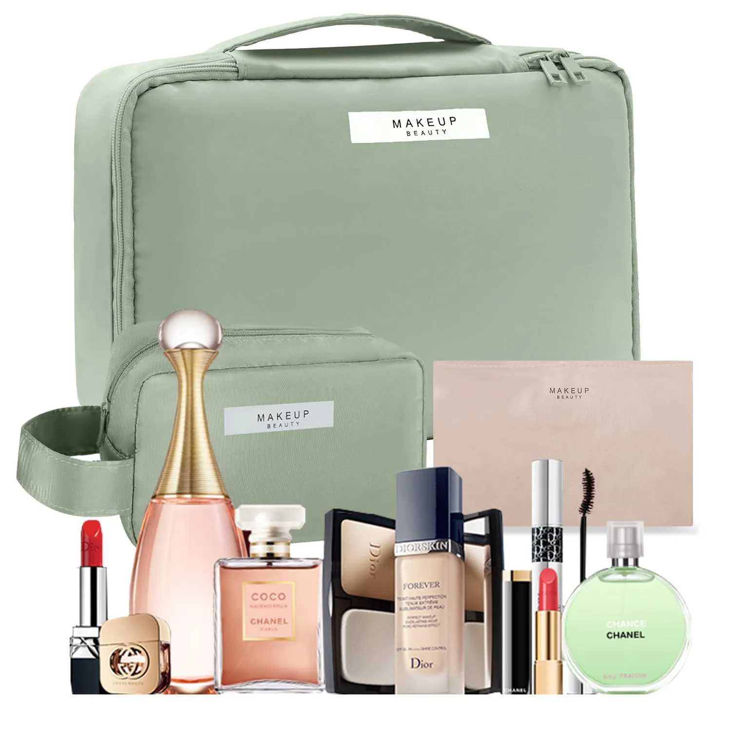 Travel Makeup Bag Cosmetic Bag Makeup Bag Toiletry bag for women and men (Green-3pcs)