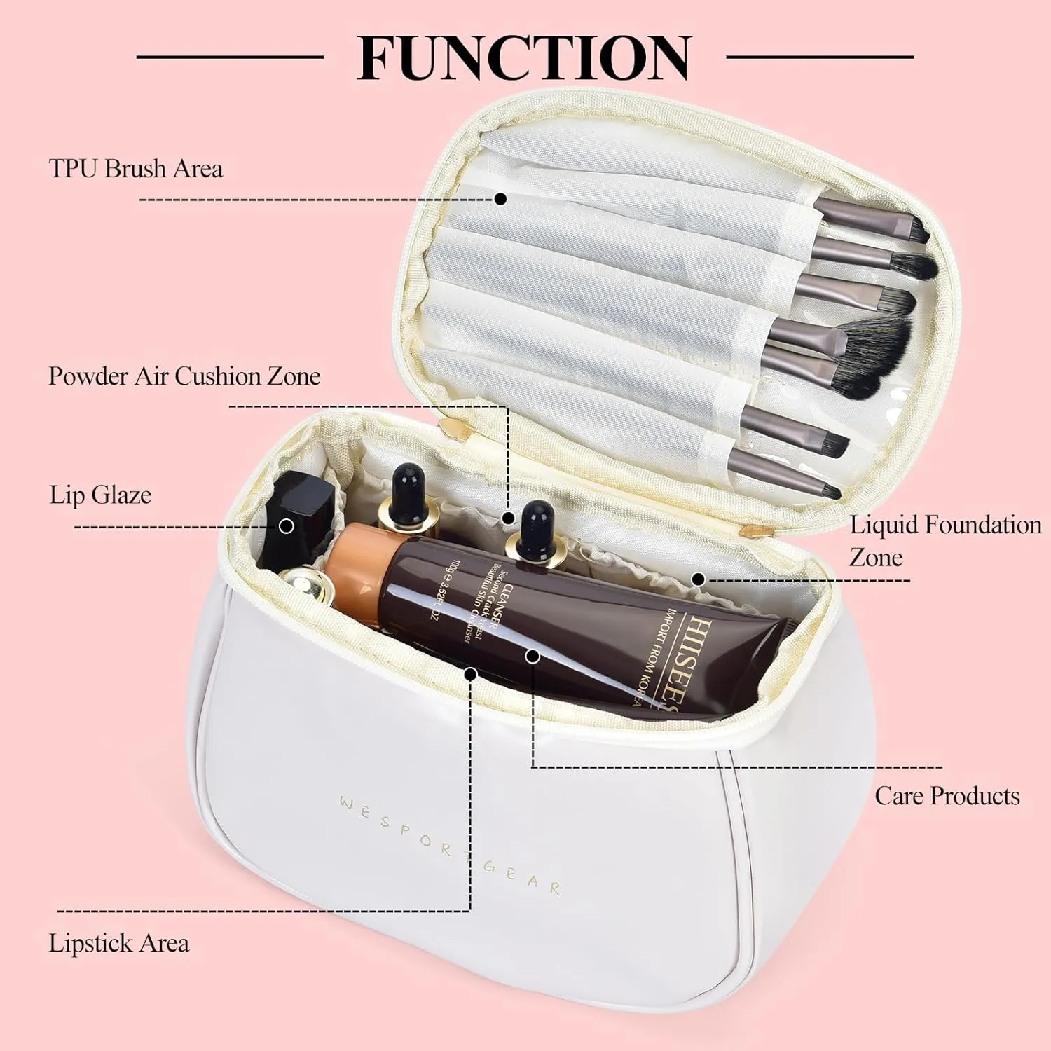 Travel Makeup Bag, Portability Travel Essentials Toiletry Bag for Women, Waterproof Large Capacity Cosmetic Bag with Compartments, White