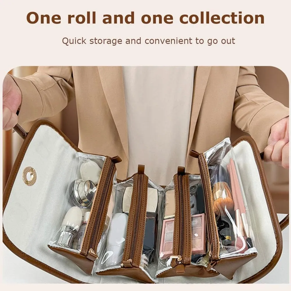 Travel Makeup Bag,Waterproof Cosmetic Storage Bag,4 in 1 Roll up Makeup Bag,Detachable Travel Toiletry Bag for Women,Large Capacity Hanging Cosmetic Travel Bag for Toiletries