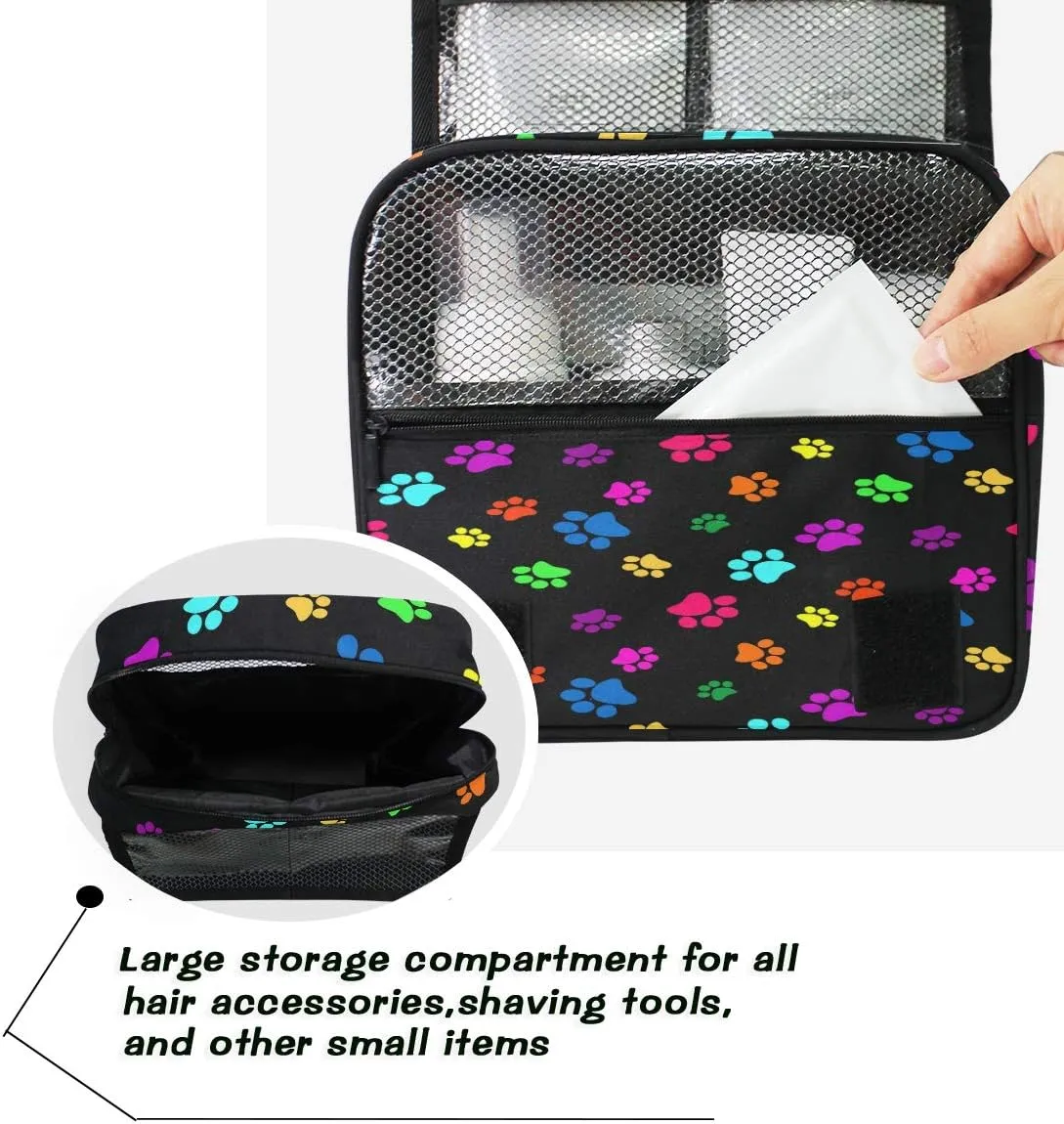 Travel Toiletry Bag Colorful Animal Dog Cat Paw Print Cosmetic Organizer Bag Hanging Makeup Bag with Zipper Pocket and Handle, Portable Wash Bag for Women Men Girls