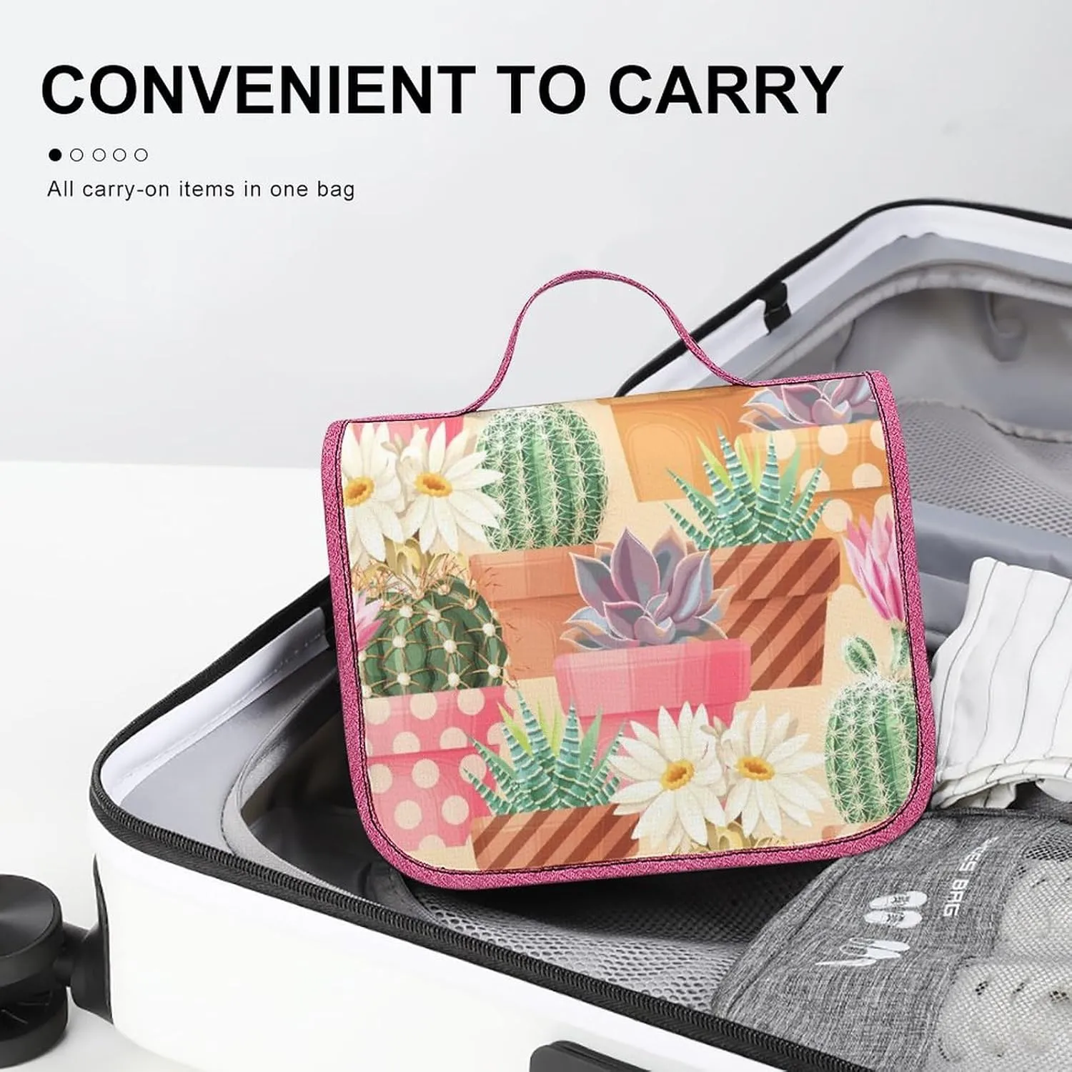 Travel Toiletry Bag For Women Hanging Makeup Bag Cosmetic Bag Travel Essentials Organizer High Detail Succulent And Cactus Seamless Patternsss