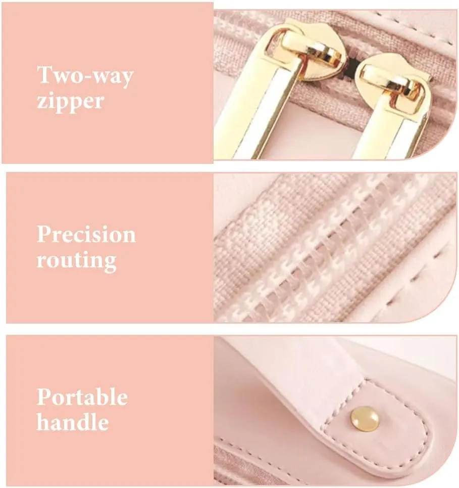 Travel Toiletry Bag for women, Large Capacity Cosmetic Bag for Travel-Sized Shampoo, Conditioner, Brushes Set, makeup Accessories, with Big Comparment (Pink)