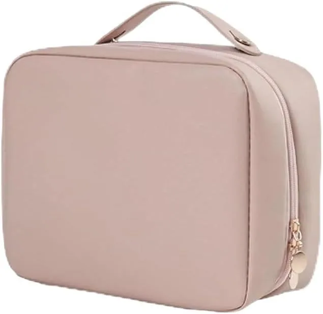 Travel Toiletry Bag for women, Large Capacity Cosmetic Bag for Travel-Sized Shampoo, Conditioner, Brushes Set, makeup Accessories, with Big Comparment (Pink)