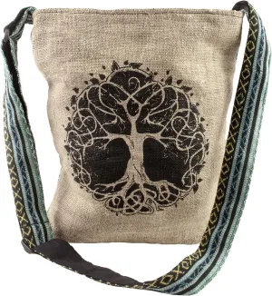 Tree of Life Canvas Crossbody Sling Purse with Tranquil Boho Stripes, Made with Hemp and Cotton, Great For Festivals, Beach, Everyday Wear & More One Size