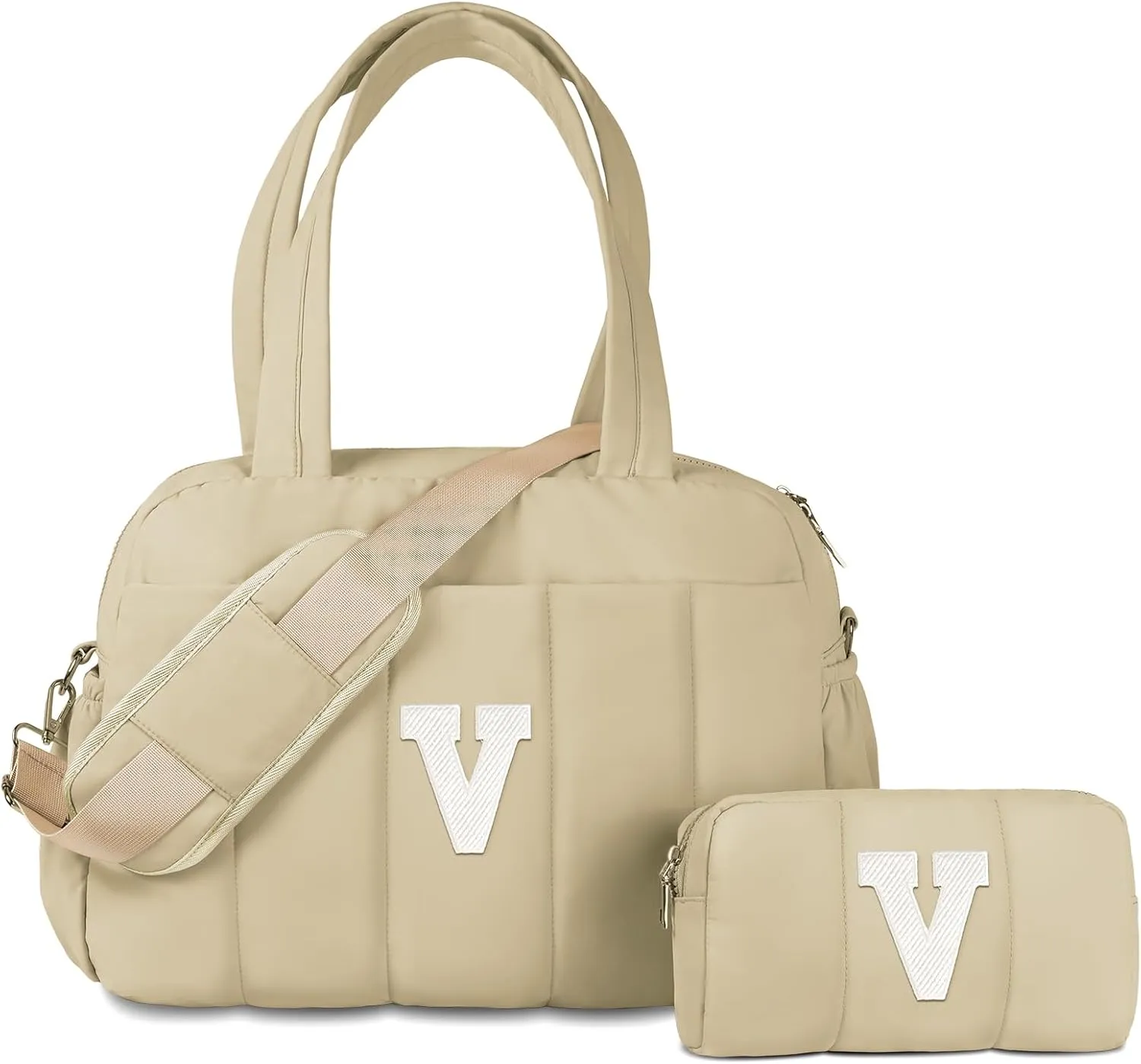 Trendy Gifts for Women, Initial Girls Duffel Bag, Personalized Women Weekender Bag, Monogram Overnight Bag for Women, Kids Travel Bag with Makeup Bag, Daughter Sister Gift (Letter V)