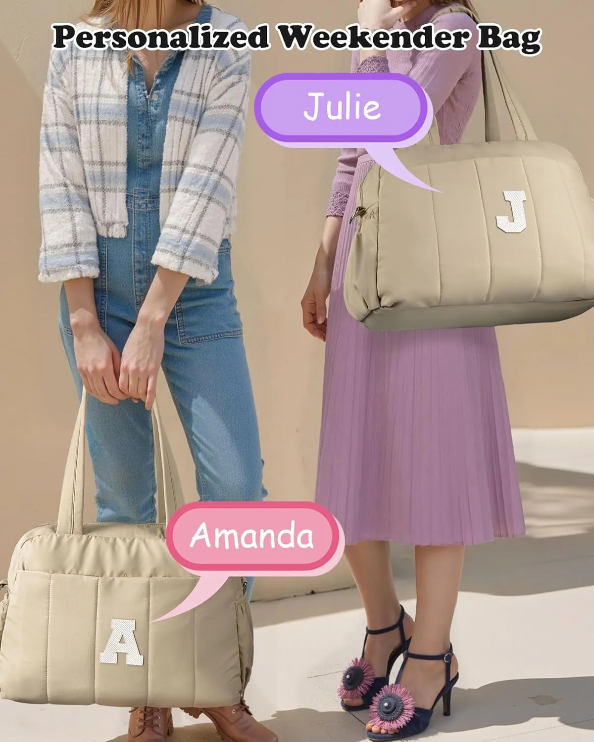 Trendy Gifts for Women, Initial Girls Duffel Bag, Personalized Women Weekender Bag, Monogram Overnight Bag for Women, Kids Travel Bag with Makeup Bag, Daughter Sister Gift (Letter V)