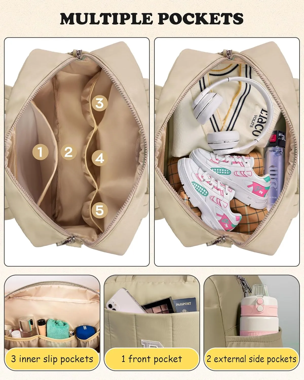 Trendy Gifts for Women, Initial Girls Duffel Bag, Personalized Women Weekender Bag, Monogram Overnight Bag for Women, Kids Travel Bag with Makeup Bag, Daughter Sister Gift (Letter V)