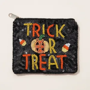 Trick or Treat Seed Bead Sequins Canvas Pouch