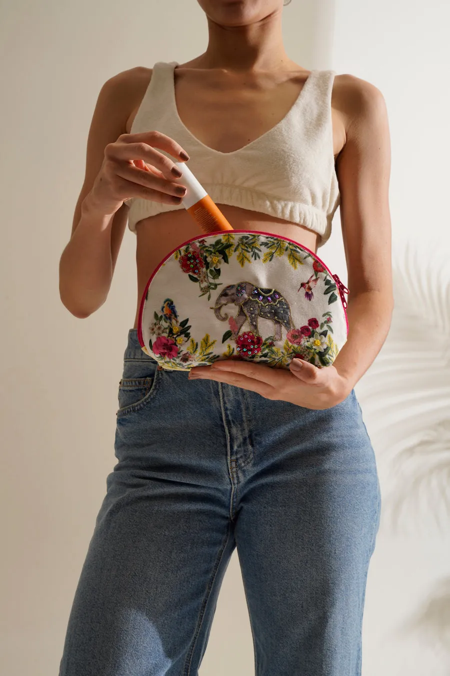 Tropical Elephant Halfmoon Cosmetic Bag