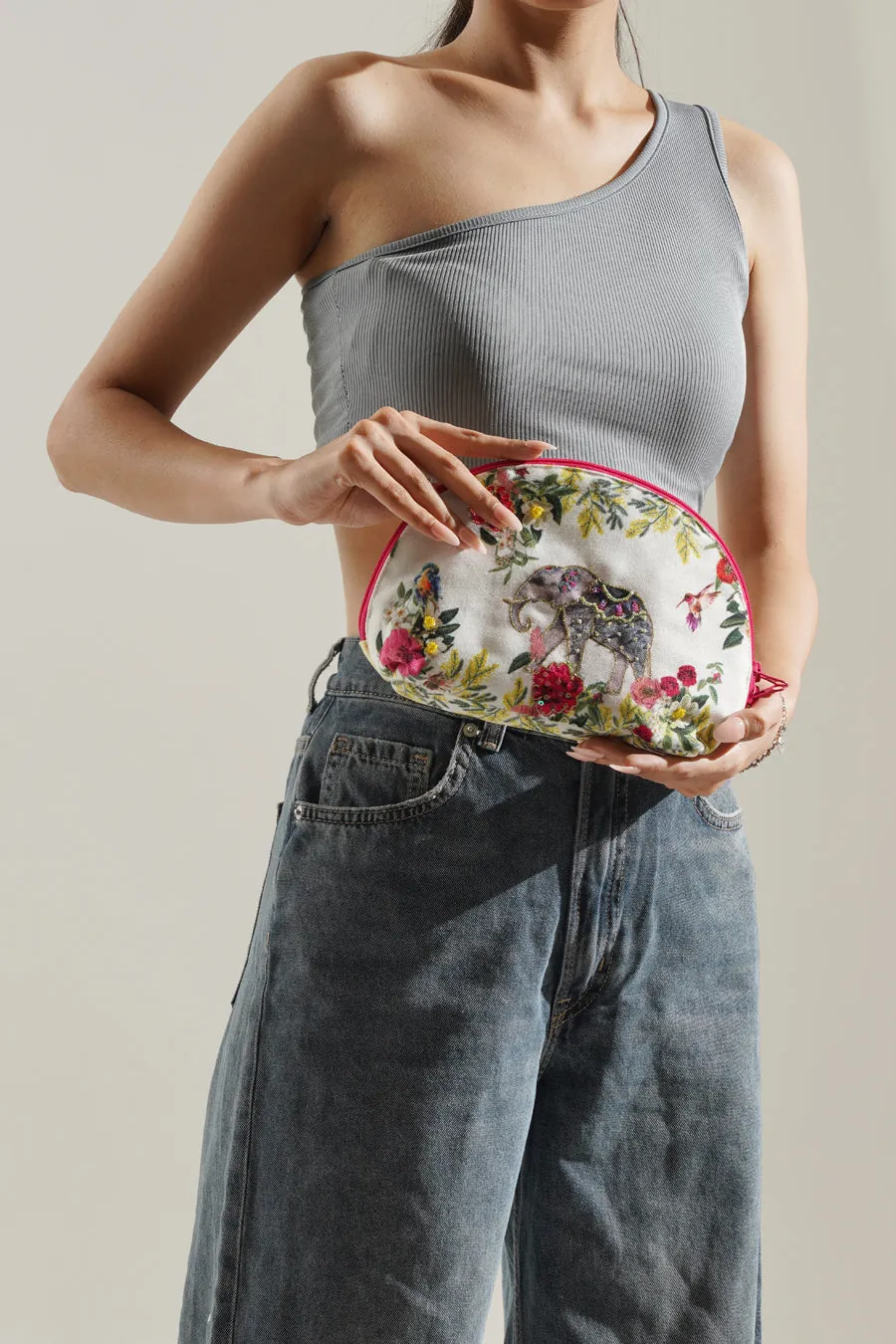 Tropical Elephant Halfmoon Cosmetic Bag
