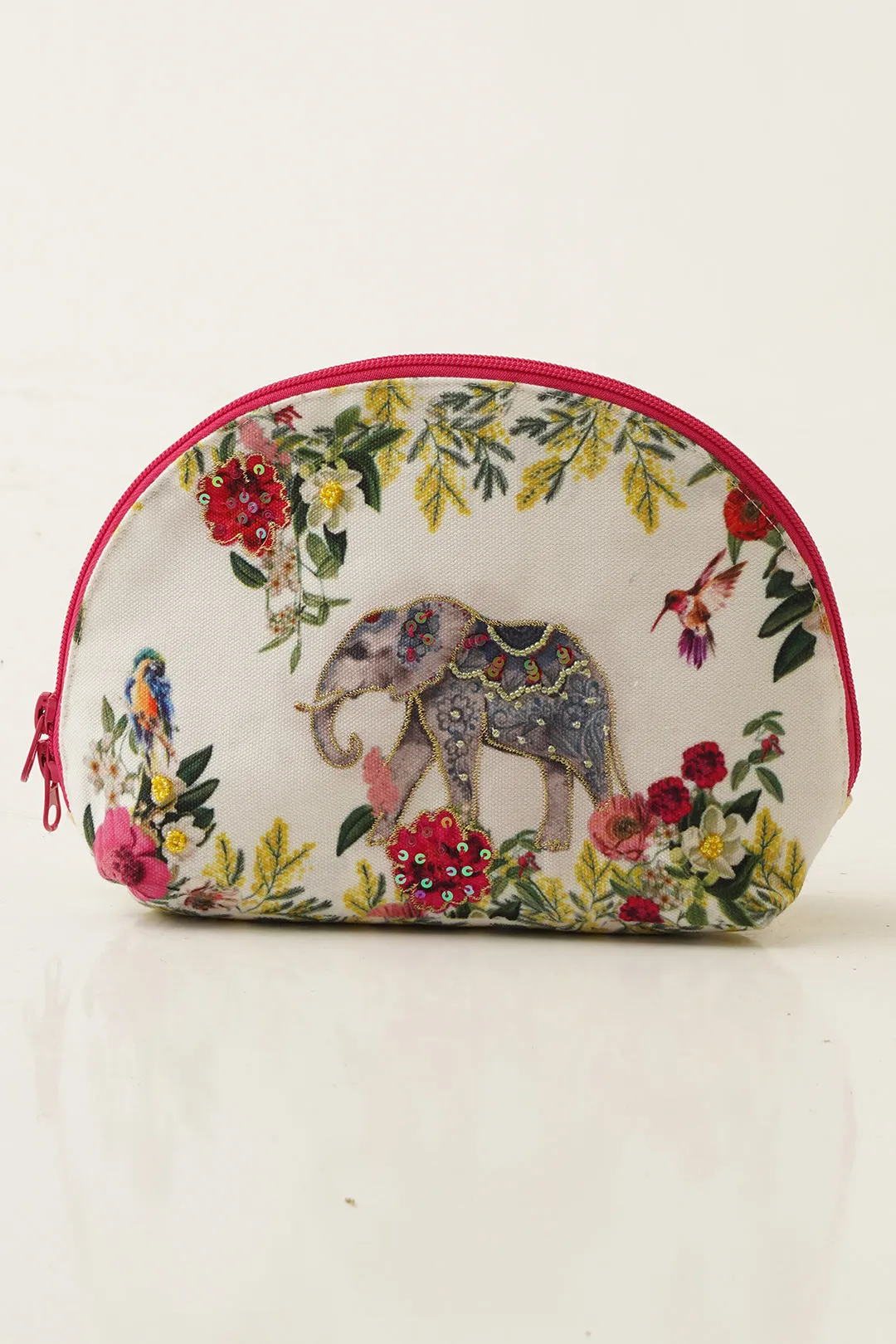 Tropical Elephant Halfmoon Cosmetic Bag