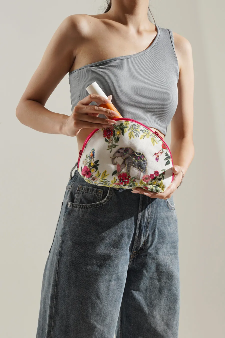 Tropical Elephant Halfmoon Cosmetic Bag