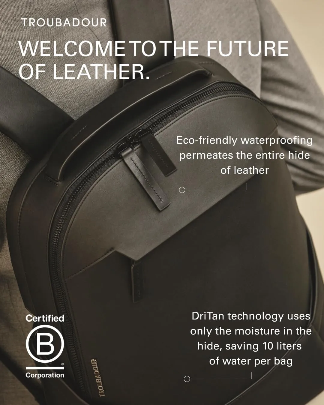Troubadour Apex Leather Backpack - Innovative Waterproof Leather Laptop Backpack Fits Up to 16" - Ergonomic Design for Ultimate Comfort and Function - 5-Year Guarantee