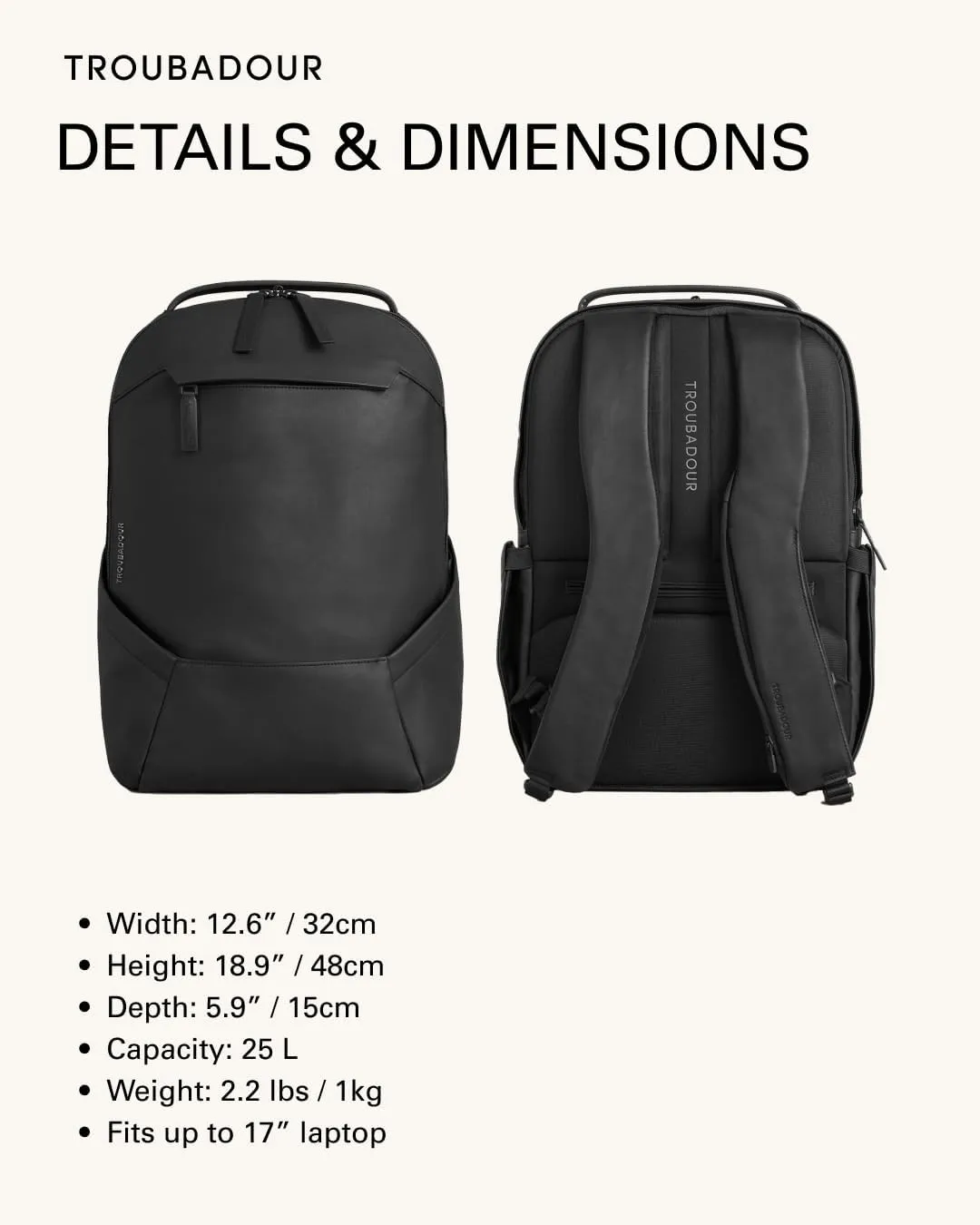 Troubadour Apex Leather Backpack - Innovative Waterproof Leather Laptop Backpack Fits Up to 16" - Ergonomic Design for Ultimate Comfort and Function - 5-Year Guarantee